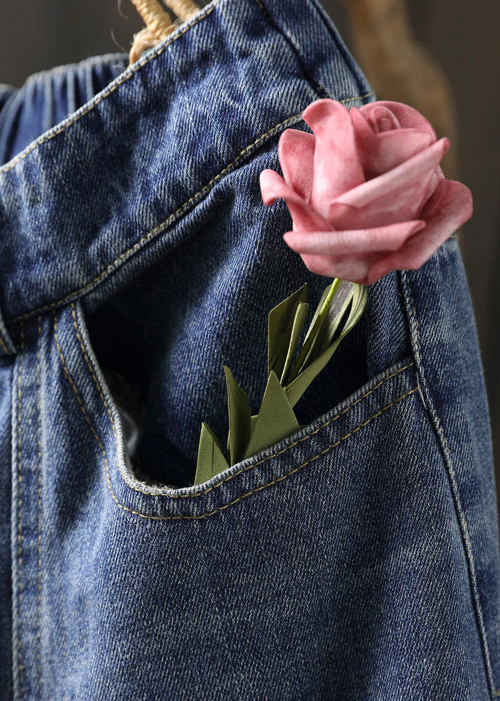 Boutique Blue Pockets Patchwork Crop Wide Leg Jeans Summer - Image 5