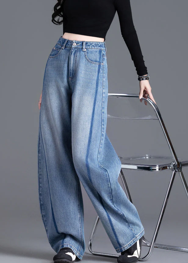Boutique Blue Pockets Patchwork High Waist Denim Pants Spring - Image 4