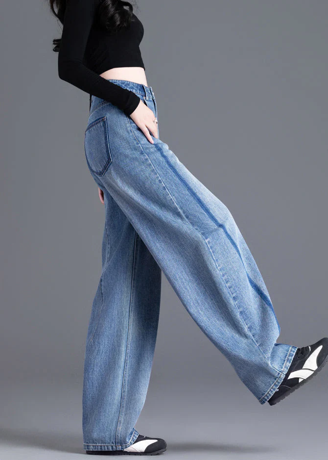 Boutique Blue Pockets Patchwork High Waist Denim Pants Spring - Image 5