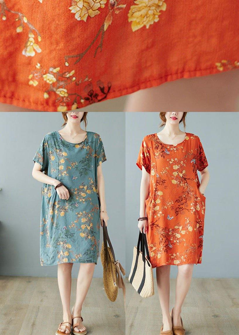 Boutique Blue Pockets Print Mini Dresses O Neck - Image 5