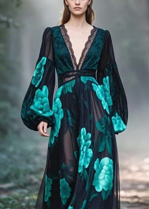 Boutique Blue Print Original Design Chiffon Maxi Dresses Spring - Image 2