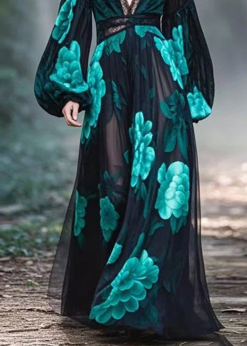Boutique Blue Print Original Design Chiffon Maxi Dresses Spring - Image 4