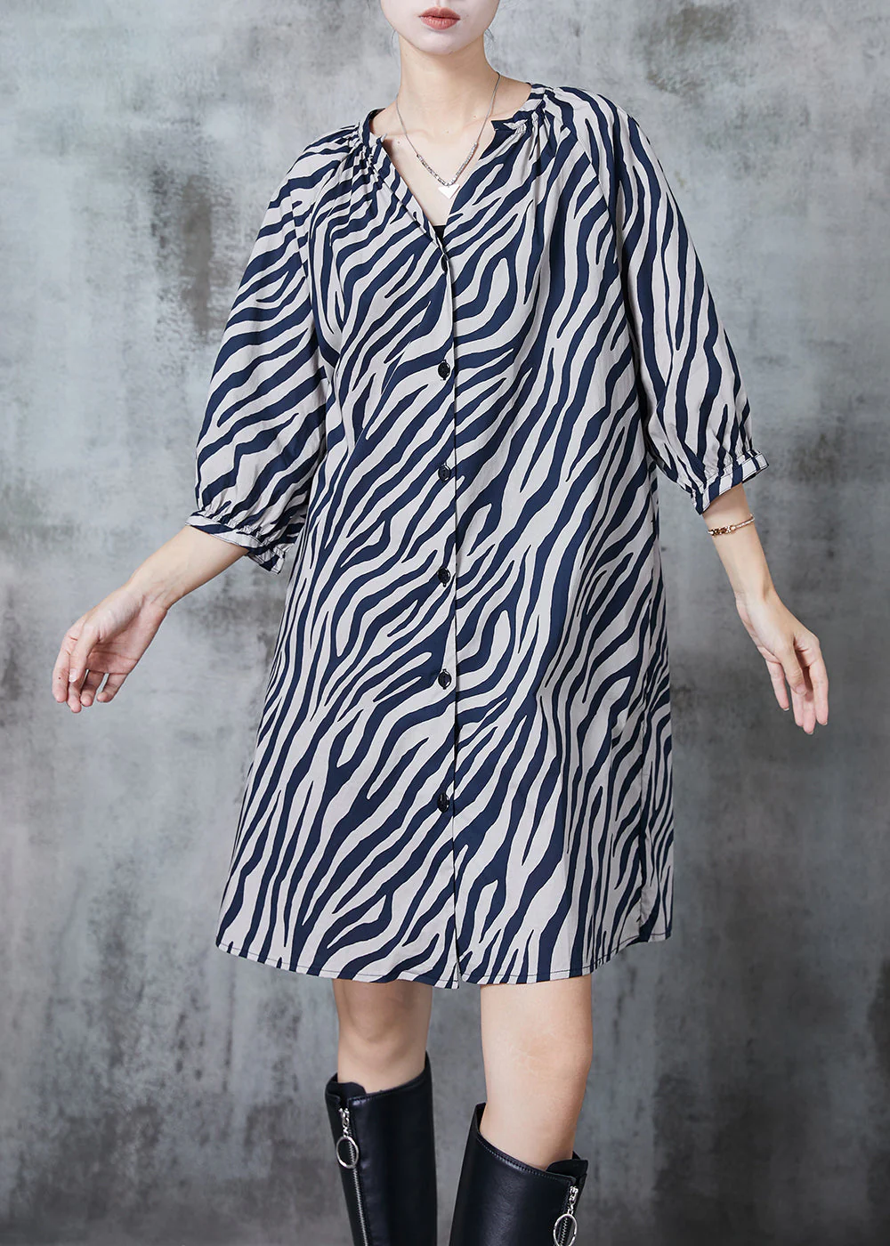 Boutique Blue V Neck Striped Chiffon Work Dress Summer - Image 2