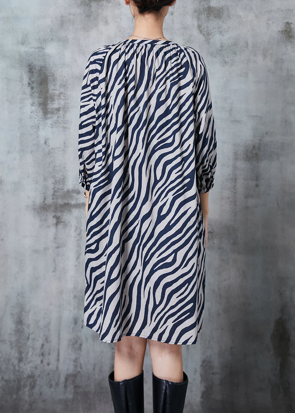 Boutique Blue V Neck Striped Chiffon Work Dress Summer - Image 4