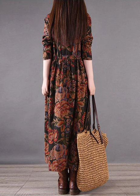 Boutique Brown Cinched Print Cotton Holiday Dress Spring - Image 4
