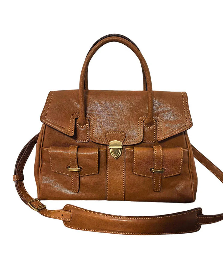 Boutique Brown Large Capacity Calf Leather Message Bag - Image 5