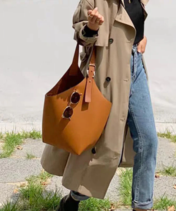 Boutique Brown Large Capacity Faux Leather Bucket Bag - Image 4