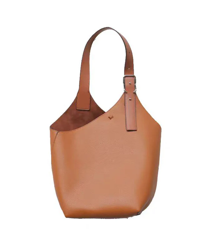 Boutique Brown Large Capacity Faux Leather Bucket Bag - Image 5