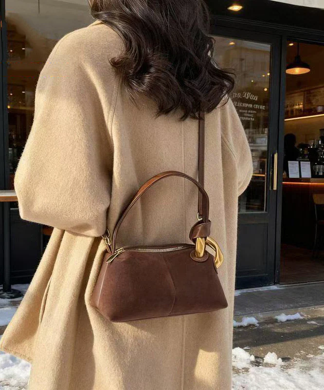 Boutique Camel Solid Durable Patchwork Fine Suede Tote Handbag - Image 3