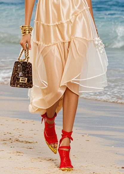 Boutique Champagne Cold Shoulder Silk Robe Dresses Puff Sleeve - Image 4