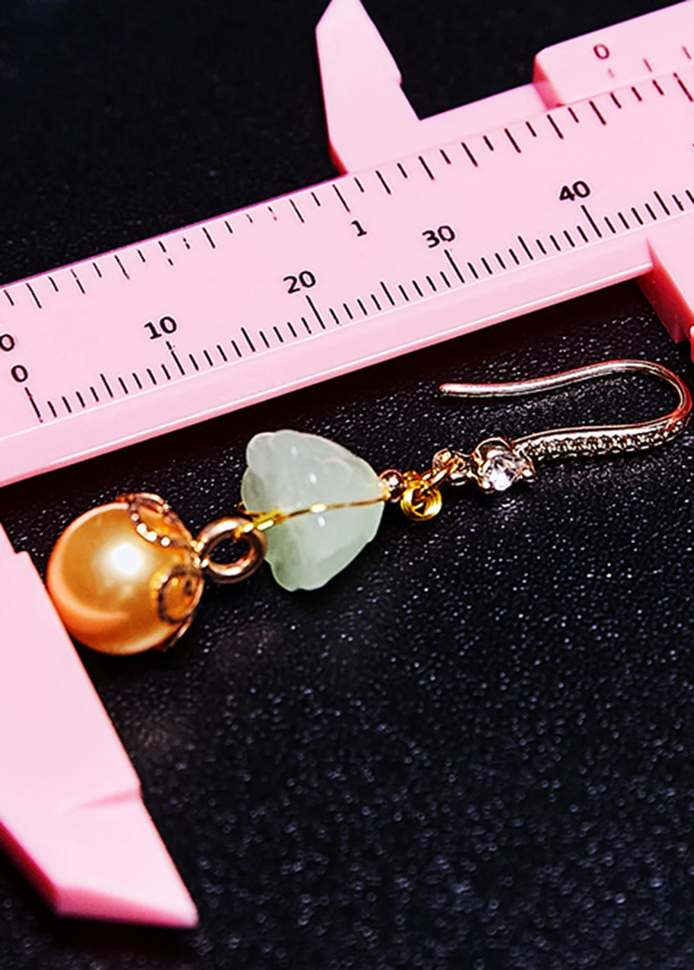 Boutique Champagne Pearl Lotus Seedpod Jade Drop Earrings - Image 5