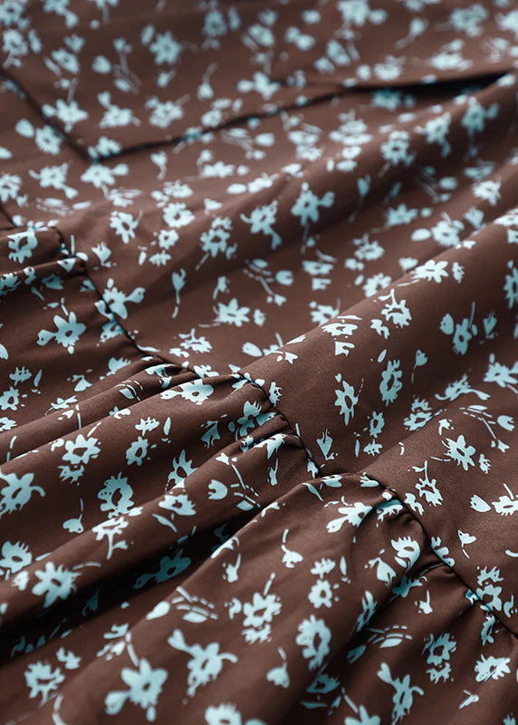 Boutique Chocolate Ruffled Print Robe Dresses Spring - Image 3