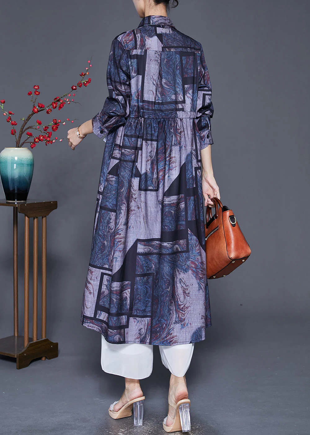 Boutique Cinched Print Shirt Dresses Fall - Image 4