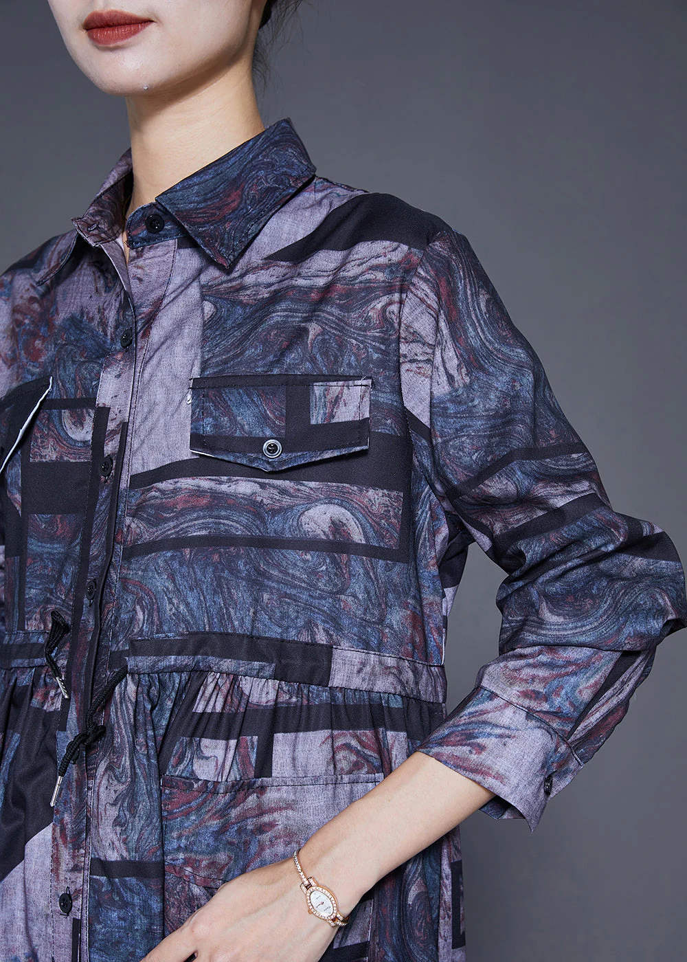 Boutique Cinched Print Shirt Dresses Fall - Image 5