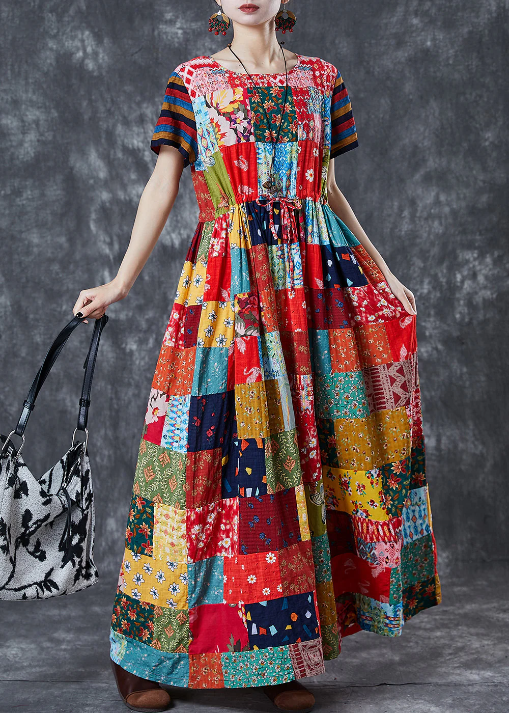 Boutique Colorblock Exra Large Hem Cotton Cinched Dress Summer - Image 2