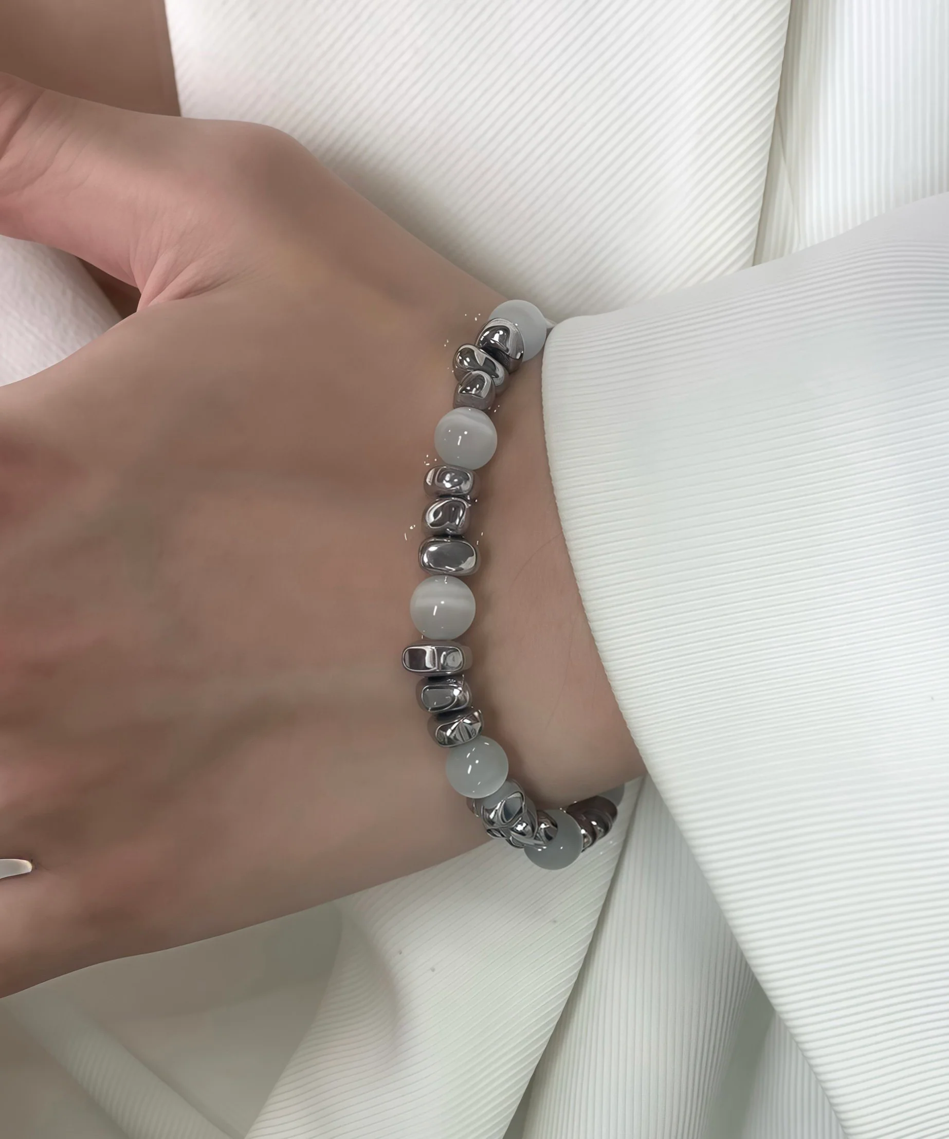 Boutique Colorblock Stainless Steel Cat's Eye Patchwork Charm Bracelet - Image 3