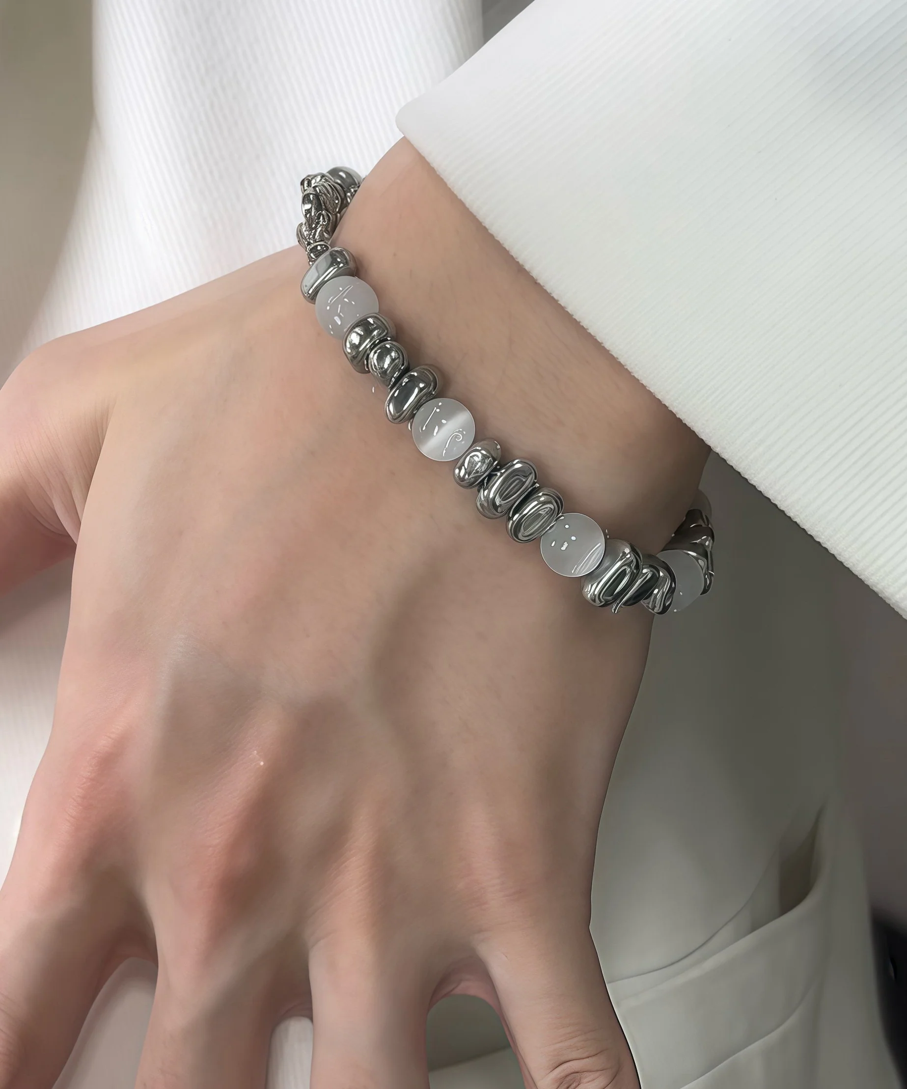 Boutique Colorblock Stainless Steel Cat's Eye Patchwork Charm Bracelet - Image 4
