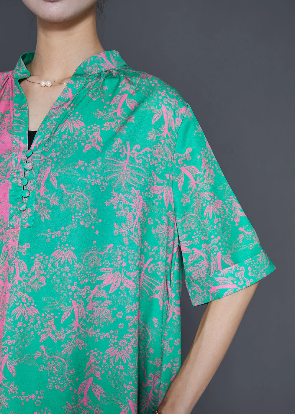 Boutique Colorblock V Neck Patchwork Print Silk Long Dress Fall - Image 5