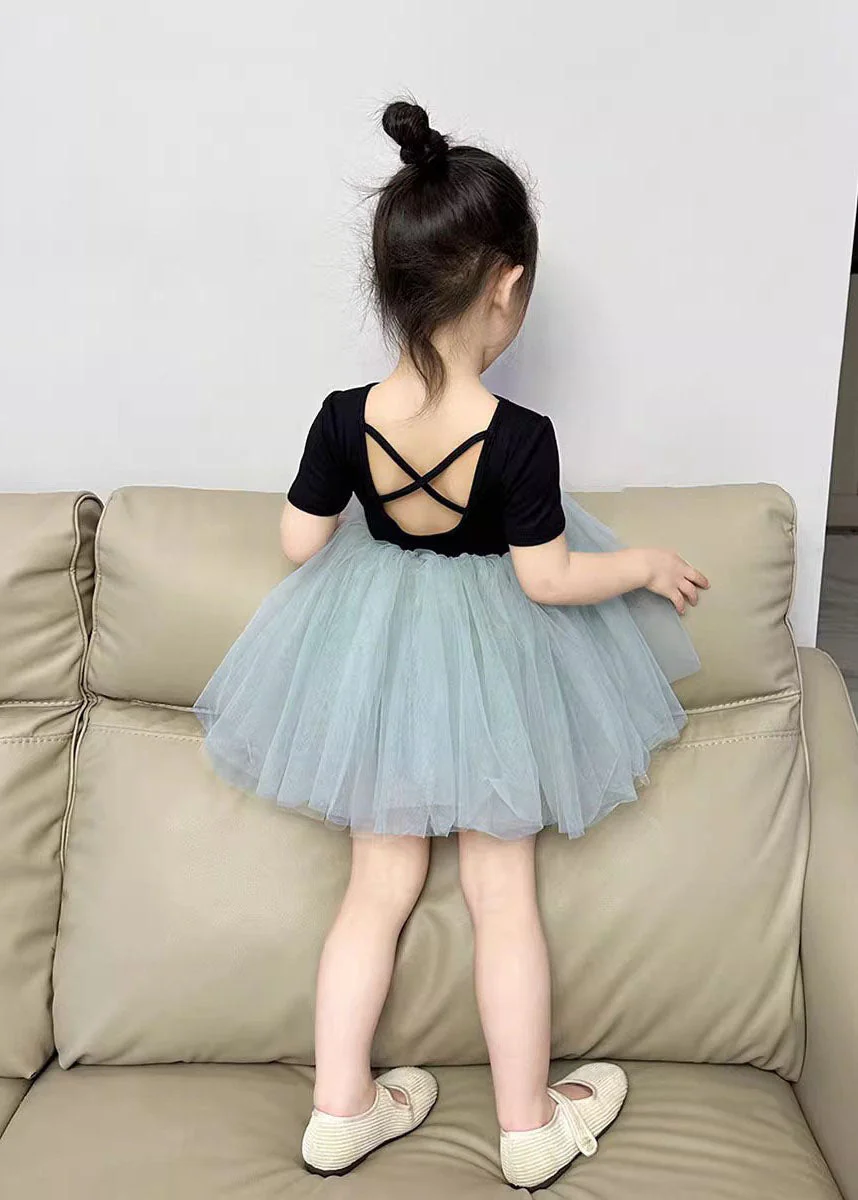 Boutique Colorblock Wrinkled Patchwork Tulle Kids Girls Princess Dress Summer - Image 2
