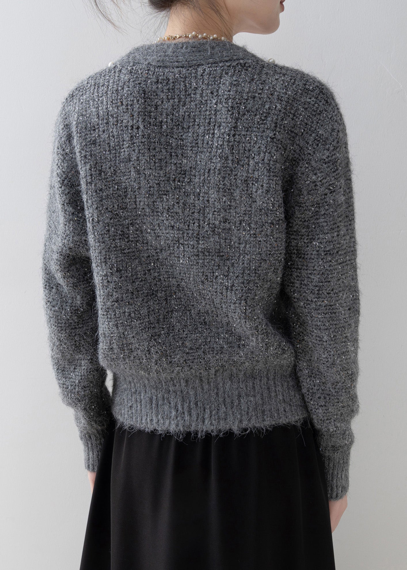 Boutique Dark Grey V Neck Nail Bead Knit Cardigan Spring - Image 5