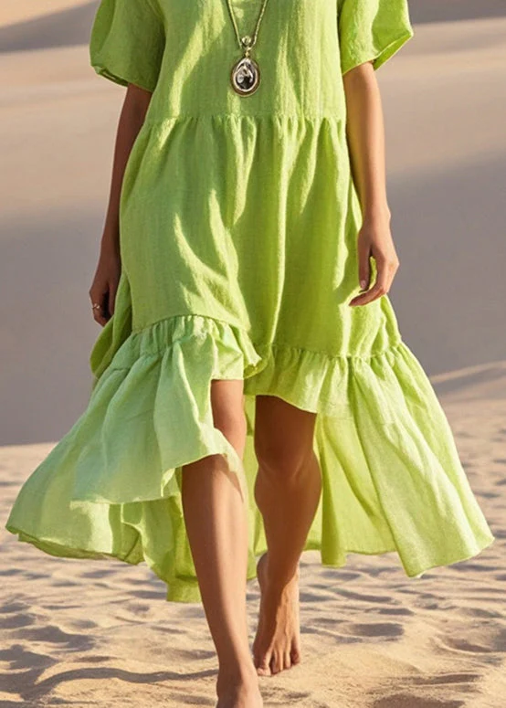 Boutique Fluorescent Green Asymmetrical Cotton Holiday Dress Summer - Image 4