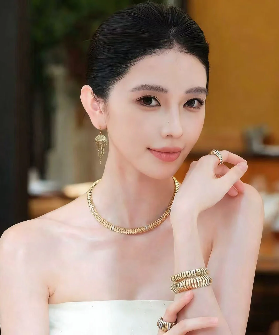 Boutique Golden Asymmetrical Design Tasseled Zircon Metal Drop Earrings - Image 2