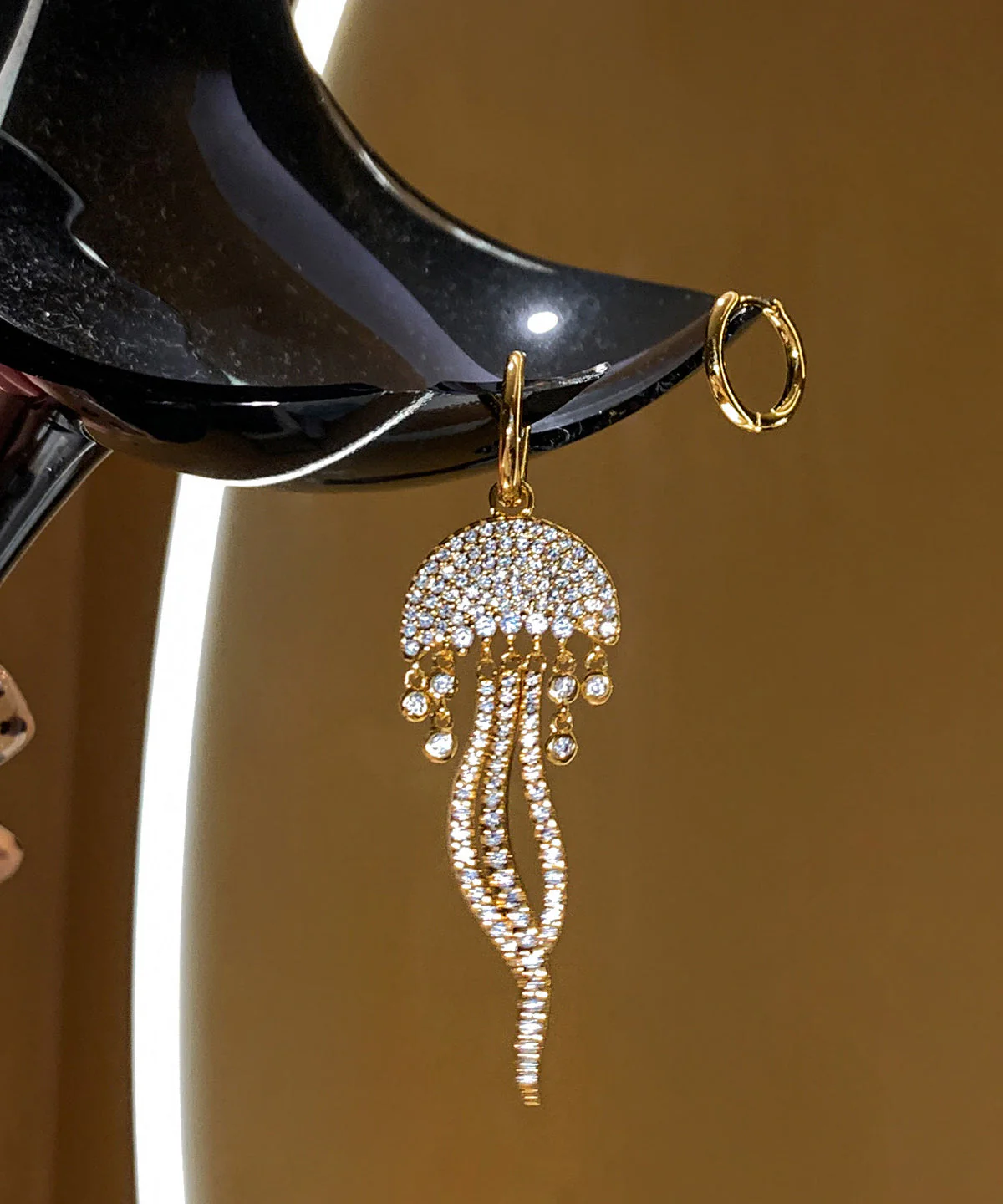 Boutique Golden Asymmetrical Design Tasseled Zircon Metal Drop Earrings - Image 5