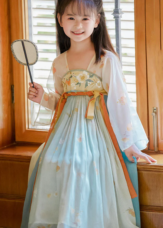 Boutique Gradient Color Embroideried Wrinkled Chiffon Kids Girls Long Dresses Summer - Image 3