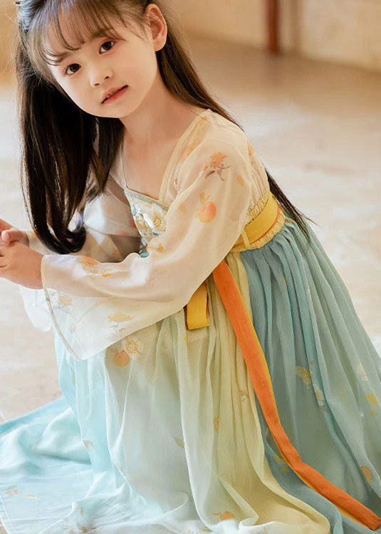Boutique Gradient Color Embroideried Wrinkled Chiffon Kids Girls Long Dresses Summer - Image 4