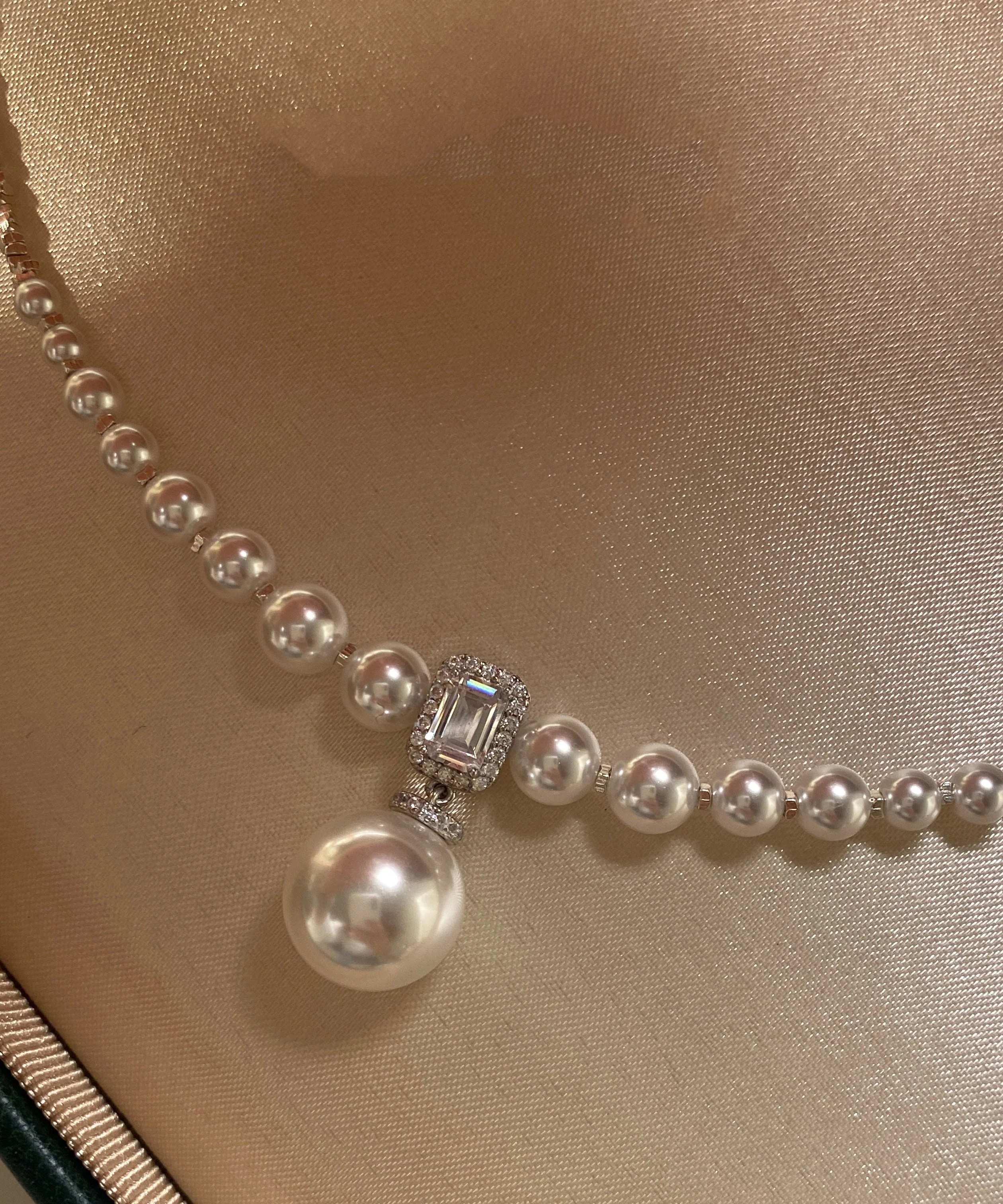 Boutique Gradient Size Beaded String Zircon Small Square Silver Choker - Image 5