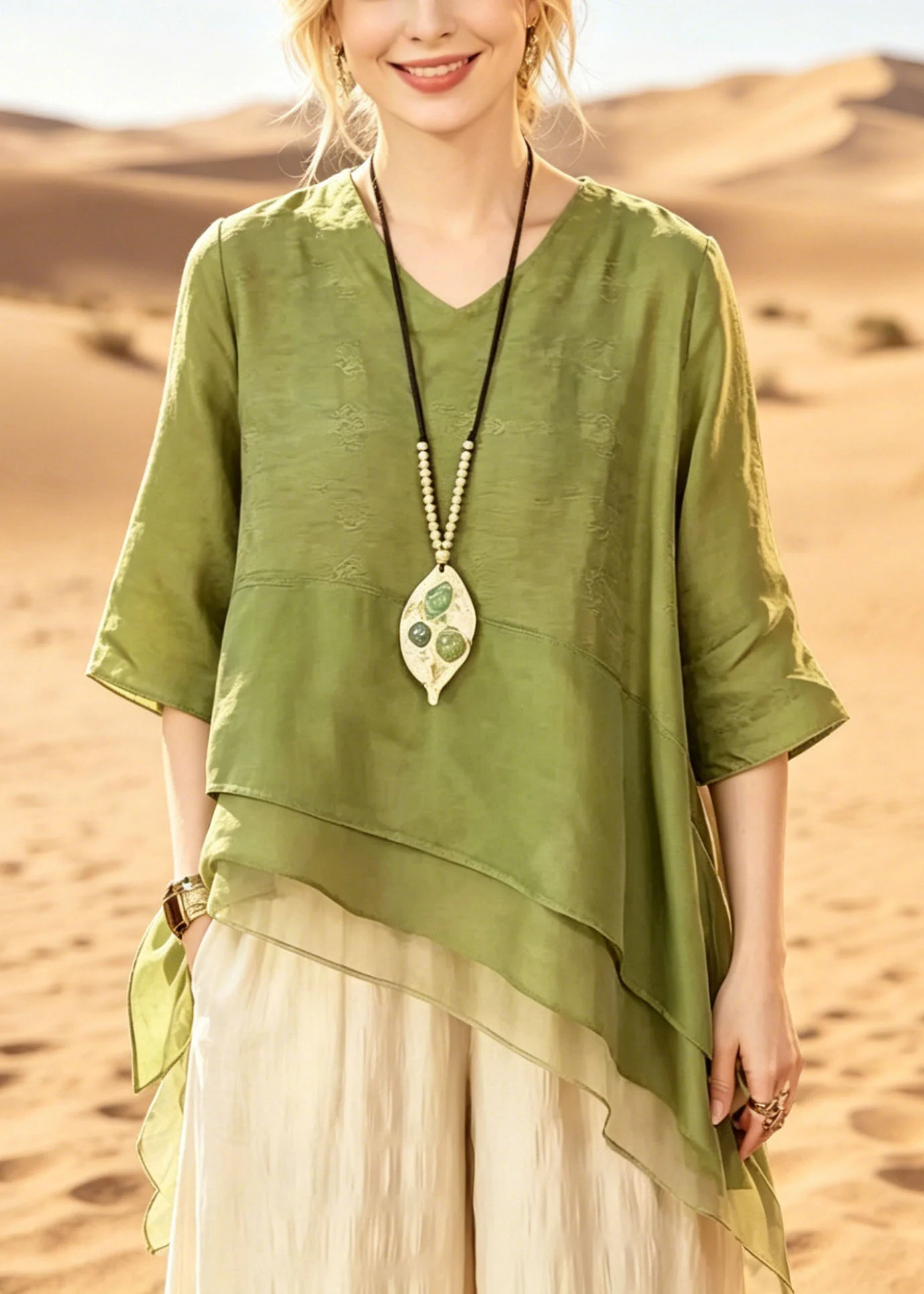 Boutique Green Asymmetrical Patchwork Tulle Top Summer - Image 3