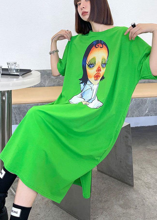 Boutique Green Character Pattern Side Open Long Dress - Image 2