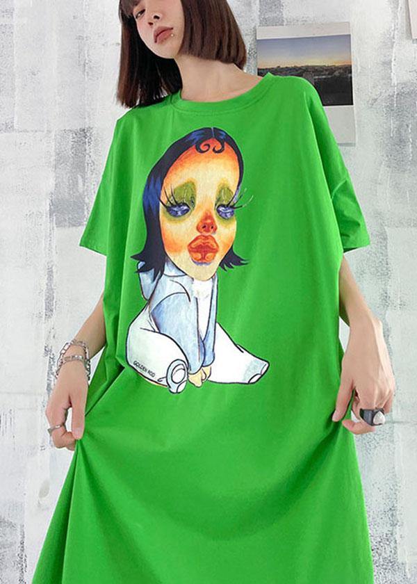 Boutique Green Character Pattern Side Open Long Dress - Image 3
