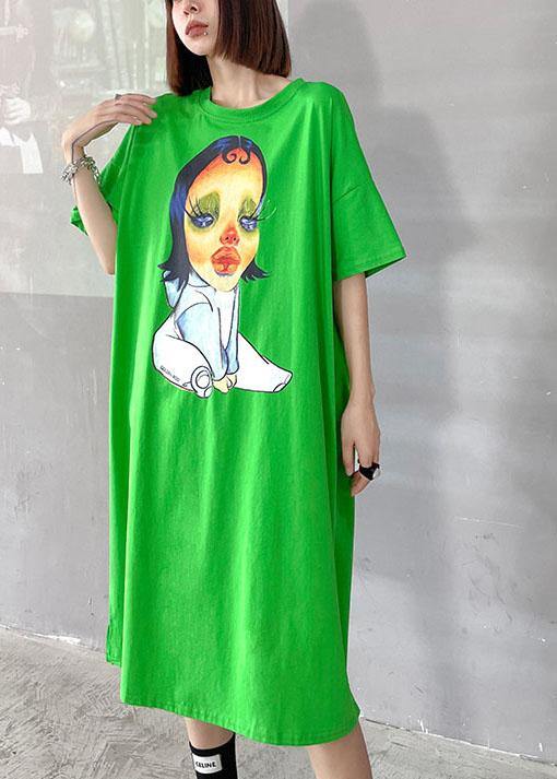 Boutique Green Character Pattern Side Open Long Dress - Image 4