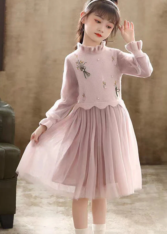 Boutique Green Embroideried Patchwork Tulle Baby Girls Dress Fall - Image 2