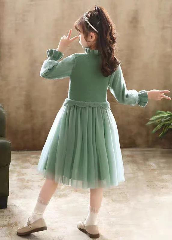 Boutique Green Embroideried Patchwork Tulle Baby Girls Dress Fall - Image 4