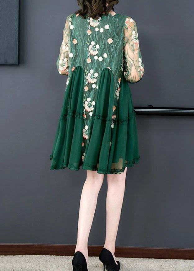 Boutique Green Embroideried Patchwork Tulle Mid Dresses Summer - Image 4