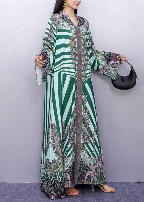 Boutique Green Oversized Print Long Dress Summer - Image 4