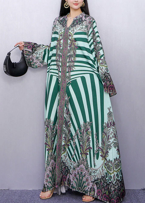 Boutique Green Oversized Print Long Dress Summer - Image 5