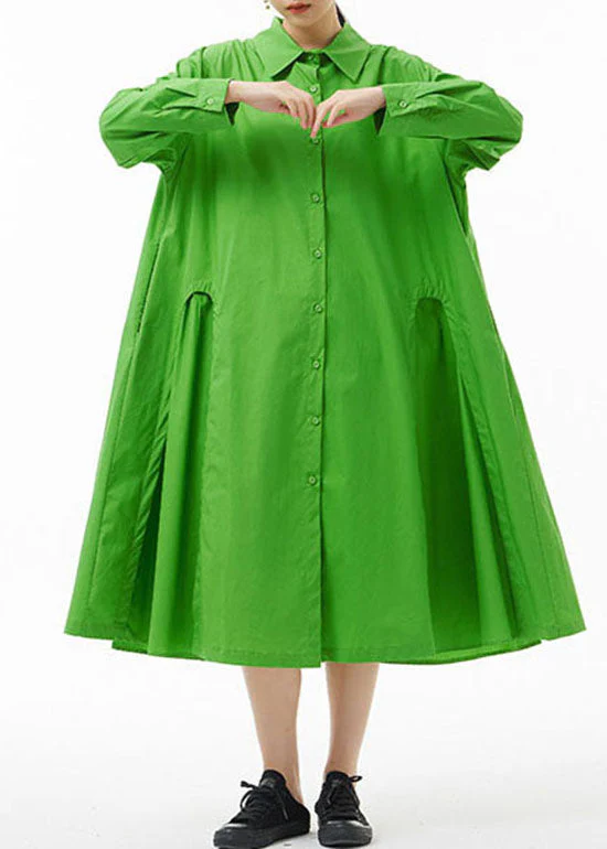 Boutique Green Peter Pan Collar button Party shirt Dress Spring - Image 2