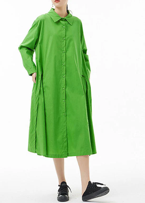 Boutique Green Peter Pan Collar button Party shirt Dress Spring - Image 3