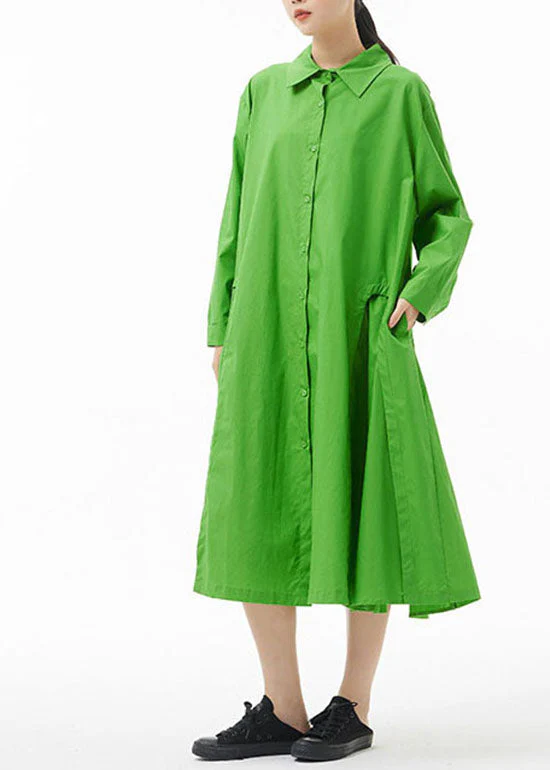 Boutique Green Peter Pan Collar button Party shirt Dress Spring - Image 4