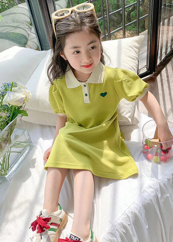Boutique Green Peter Pan Collar Patchwork Cotton Baby Girls Dresses Summer - Image 4