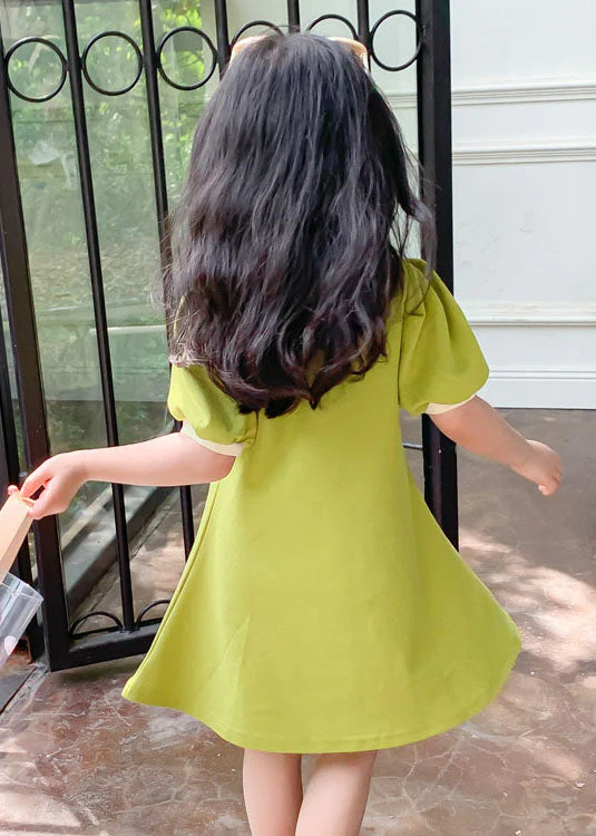 Boutique Green Peter Pan Collar Patchwork Cotton Baby Girls Dresses Summer - Image 5
