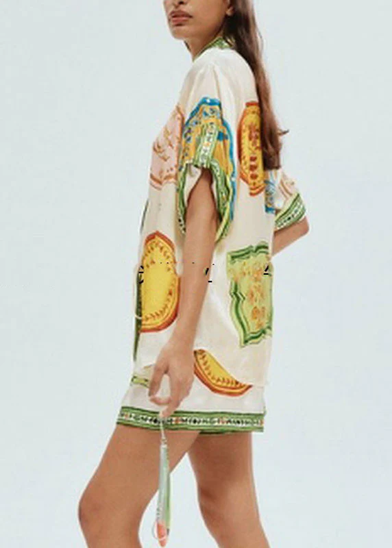 Boutique Green Peter Pan Collar Print Shirts And Shorts Two Piece Set Short Sleeve - Image 3