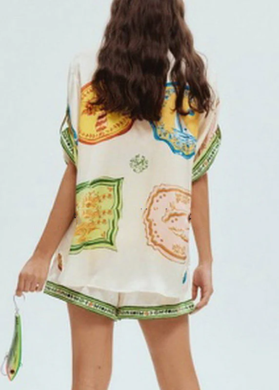 Boutique Green Peter Pan Collar Print Shirts And Shorts Two Piece Set Short Sleeve - Image 4