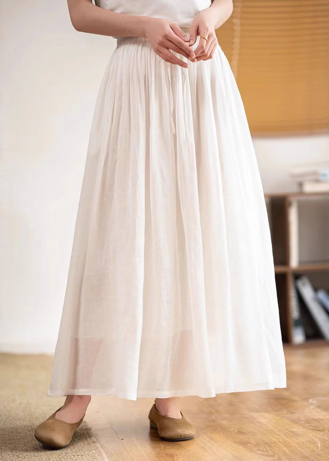 Boutique Green Pockets Elastic Waist Linen Skirts Summer - Image 3