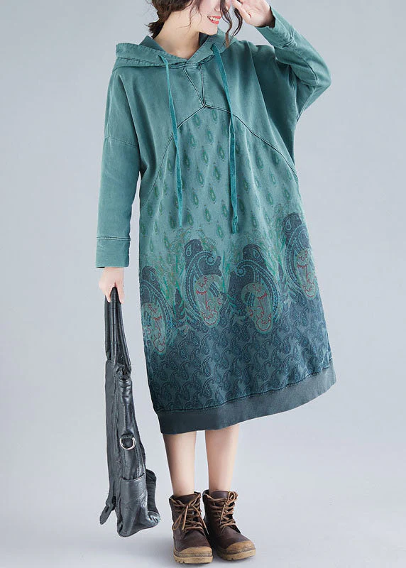 Boutique Green pockets Print Pullover Streetwear dresses Spring - Image 2