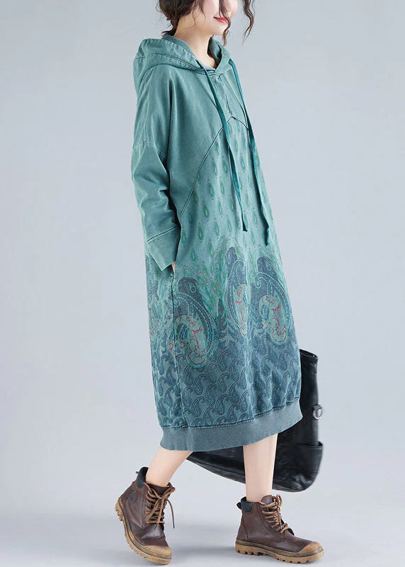 Boutique Green pockets Print Pullover Streetwear dresses Spring - Image 3