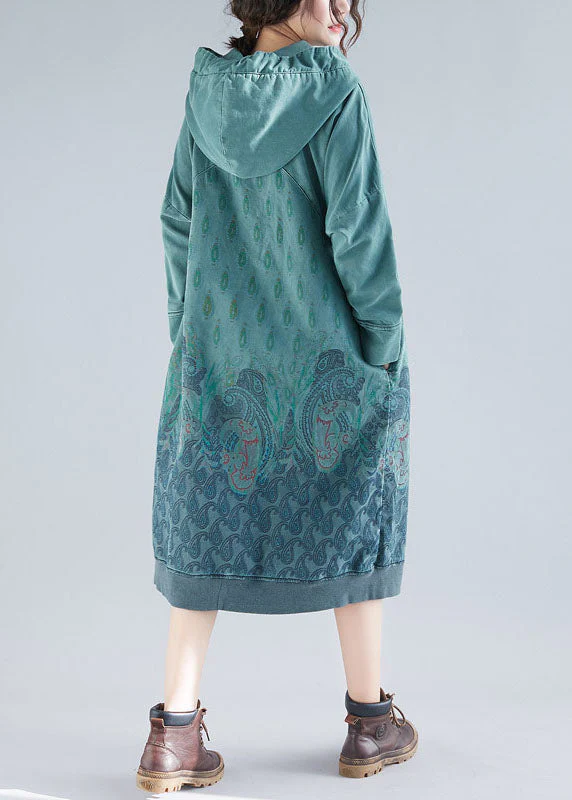 Boutique Green pockets Print Pullover Streetwear dresses Spring - Image 4